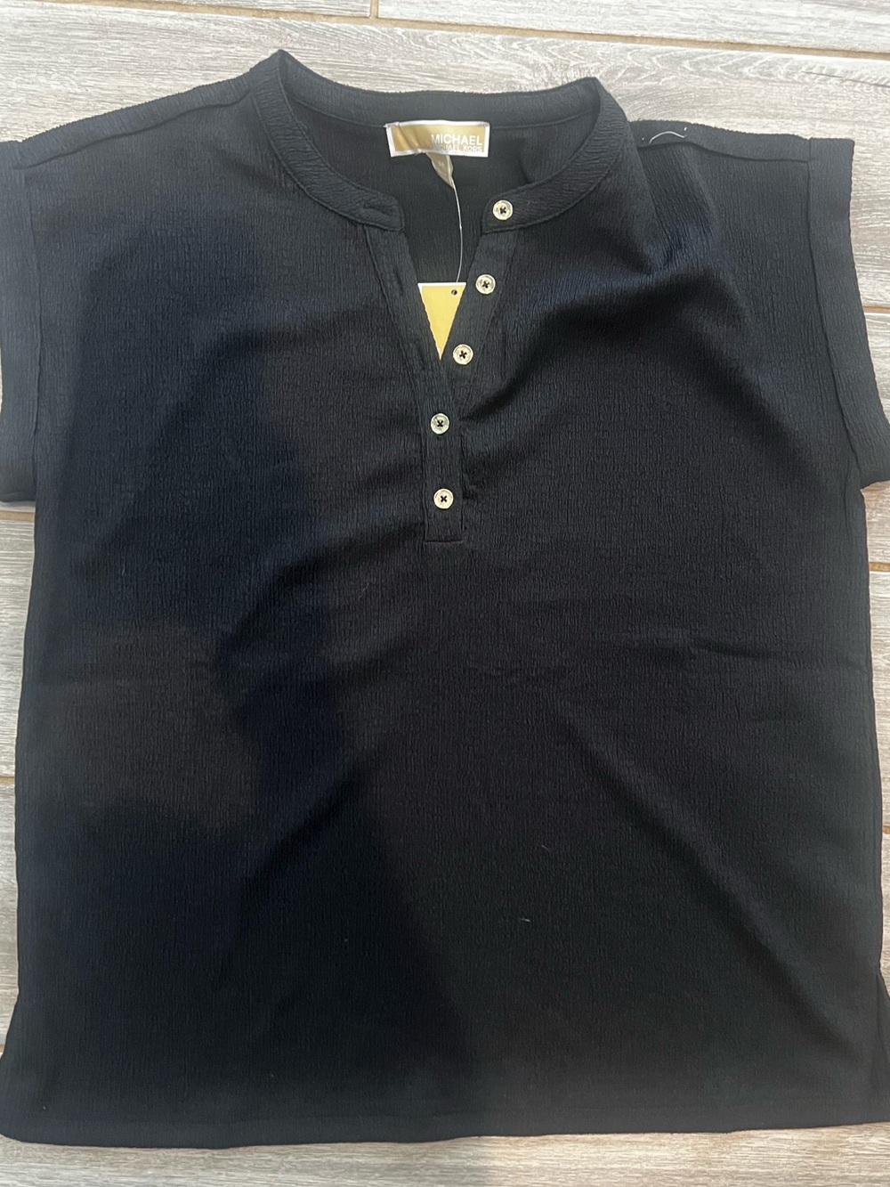 Michael Kors Black Short Sleeve Henley Top